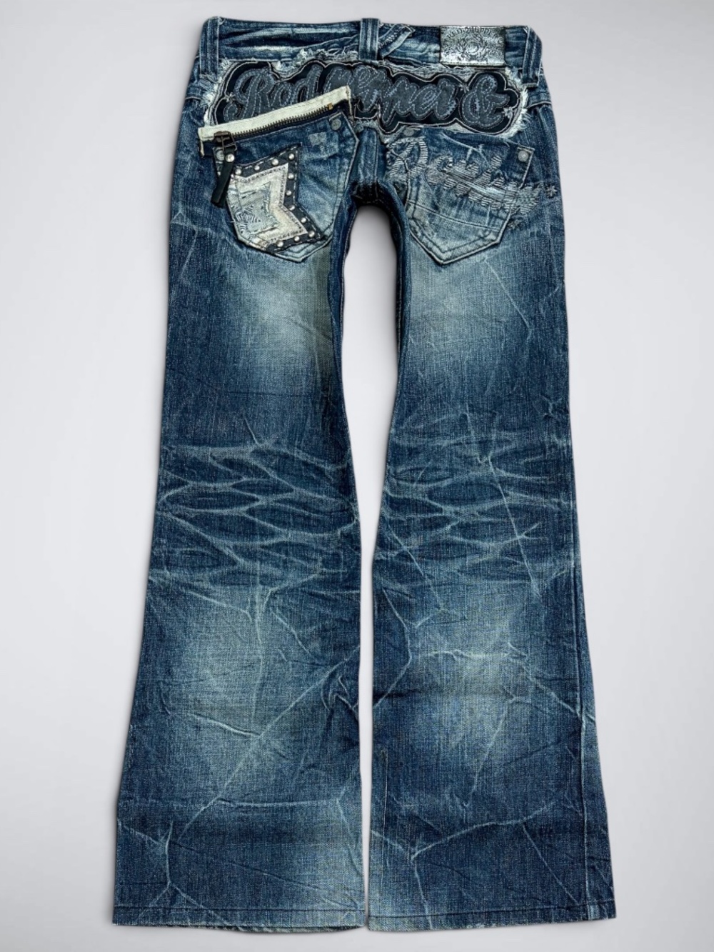 RARE Japanese Archive Red Pepper Ultra Low Rise Flare Jeans | Maximalist Embroid